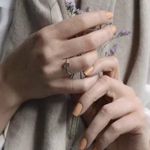 Gold ring with pear cut salt and pepper diamond Thumbnail