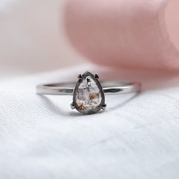 Gold ring with pear cut salt and pepper diamond Image