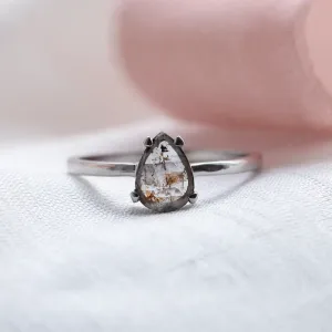 Gold ring with pear cut salt and pepper diamond Thumbnail