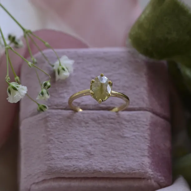 Gold ring with oval salt and pepper diamond OLLY Image