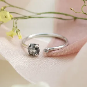 Gold open ring with salt and pepper diamond BETY Thumbnail