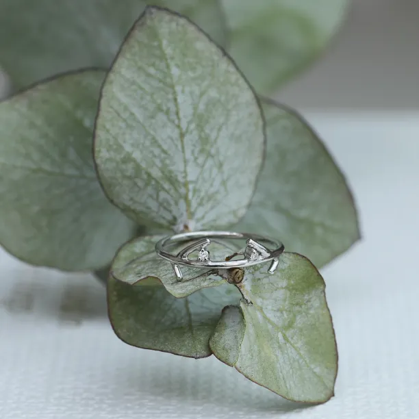 Gold minimalist leaf ring with diamonds OWE Image