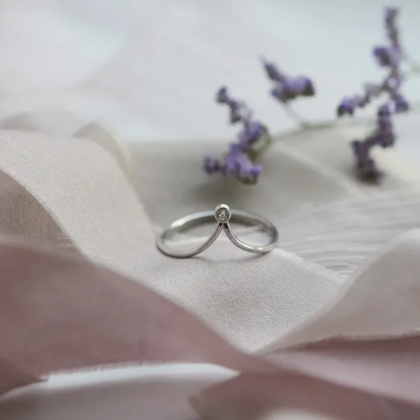 Gold minimalistic teardrop ring with diamond CAREN Image