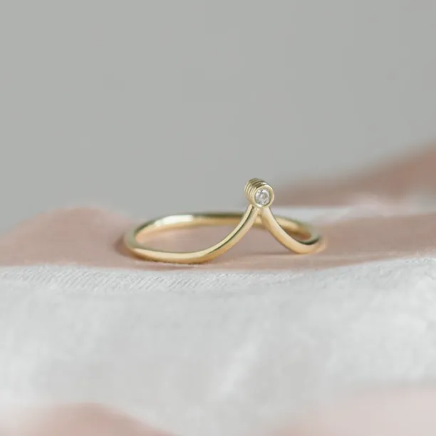 Gold minimalistic teardrop ring with diamond CAREN Image