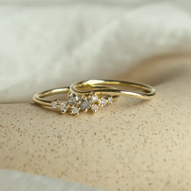 Gold rings set with salt and pepper diamonds FLYN Image