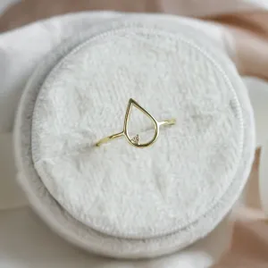 Gold minimalistic teardrop ring with diamond DAYSI Thumbnail