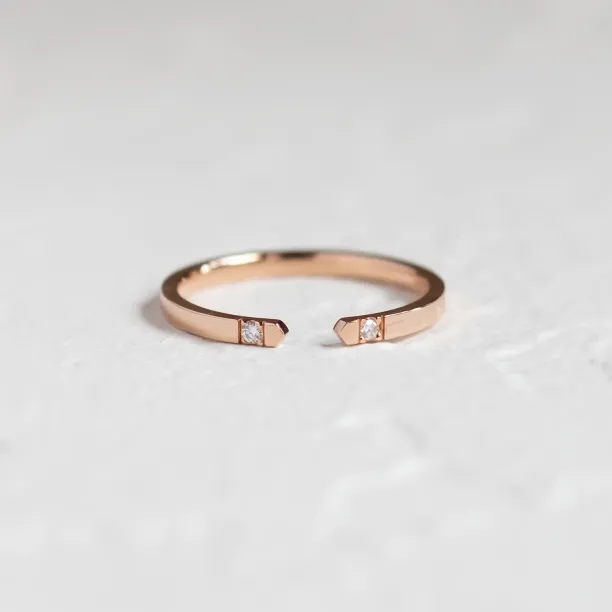 Gold minimalistic open ring with diamonds SILVIA Image