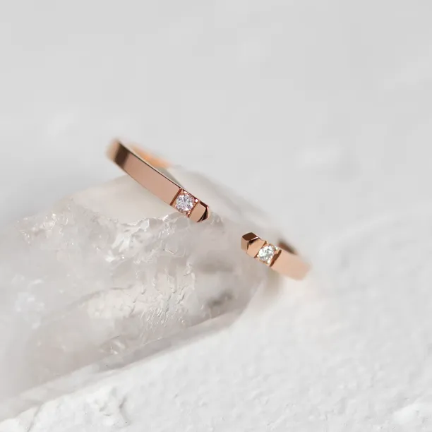 Gold minimalistic open ring with diamonds SILVIA Image