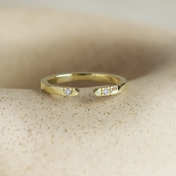 Gold minimalistic open ring with diamonds SILVIA Image