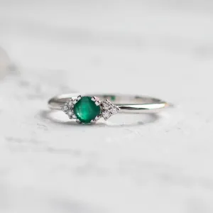 Gold ring with diamonds and emerald MONNY Thumbnail