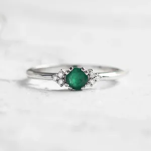 Gold ring with diamonds and emerald MONNY Thumbnail