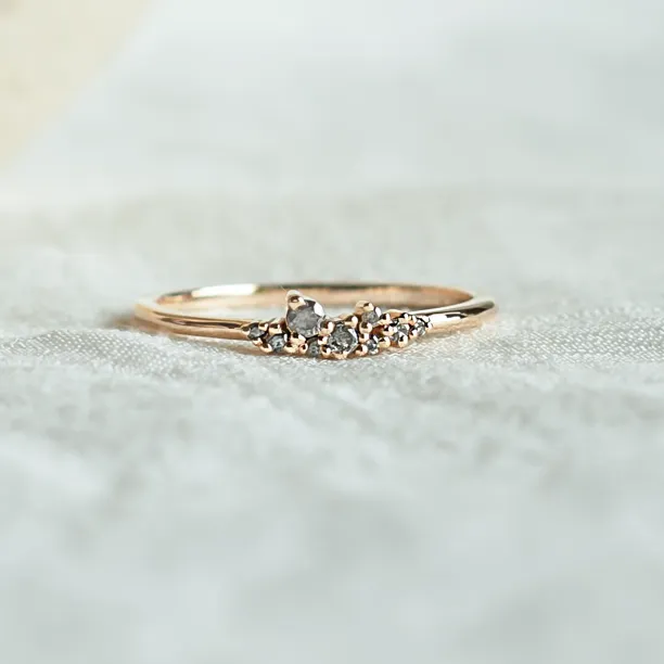 Gold ring with salt and pepper diamonds CLUSTER Image