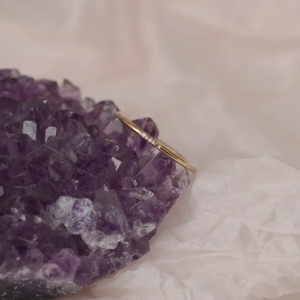 Gold minimalist ring with salt and pepper diamonds OLU Image