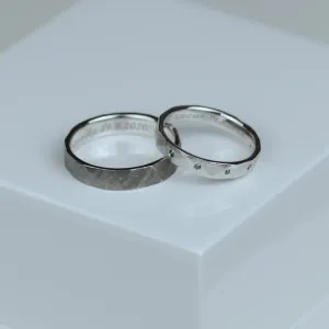 Hammered Gold Wedding Rings with black diamonds BARCA  Thumbnail