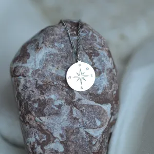 Silver pendant with a compass and a diamond MAP Thumbnail