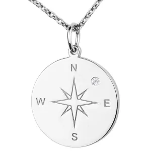 Silver pendant with a compass and a diamond MAP Thumbnail
