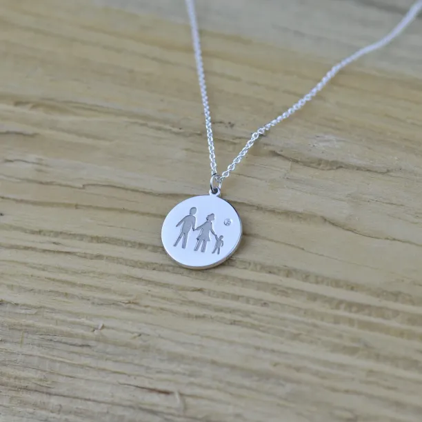 Gold engraved pendant with a diamond TORI Image