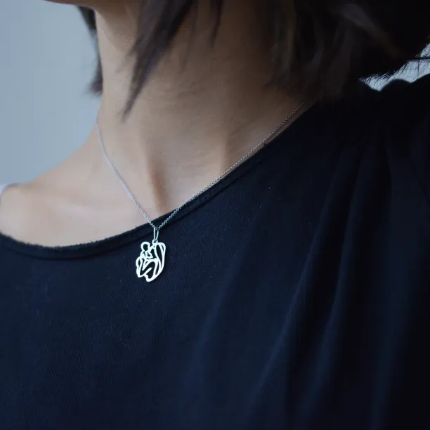 Unique sterling gold pendant Mother and child MOMMY Image