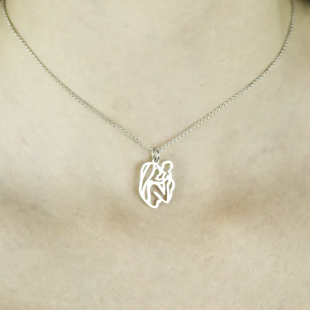 Unique sterling gold pendant Mother and child MOMMY Image