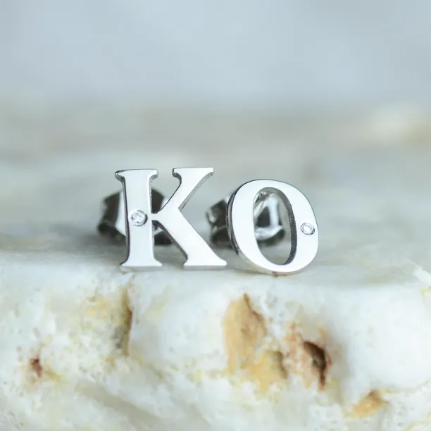 QUNTI name diamond silver earrings Image