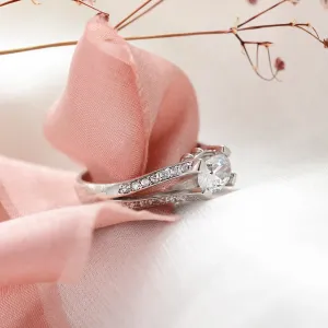 Engagement ring with moissanite and diamonds FITA Thumbnail