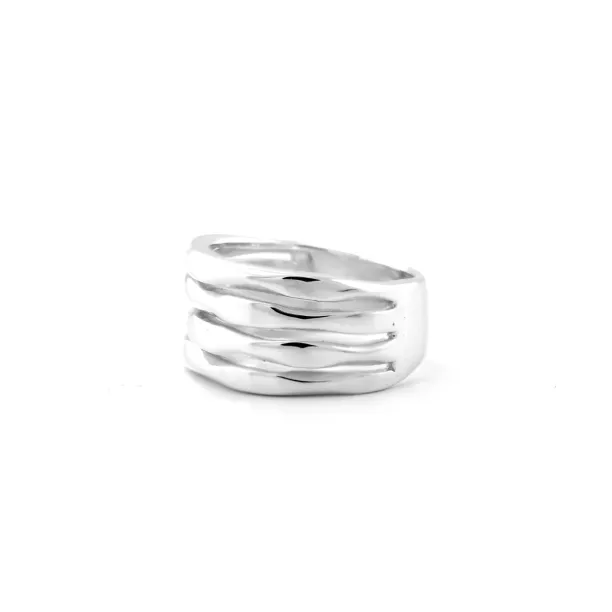 Silver maxi ring with fine grooves - SLEDE Image