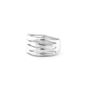Silver maxi ring with fine grooves - SLEDE Thumbnail