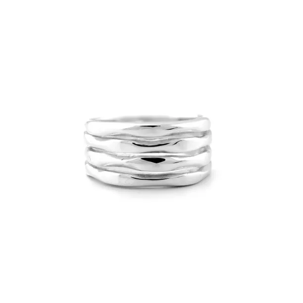 Silver maxi ring with fine grooves - SLEDE Image