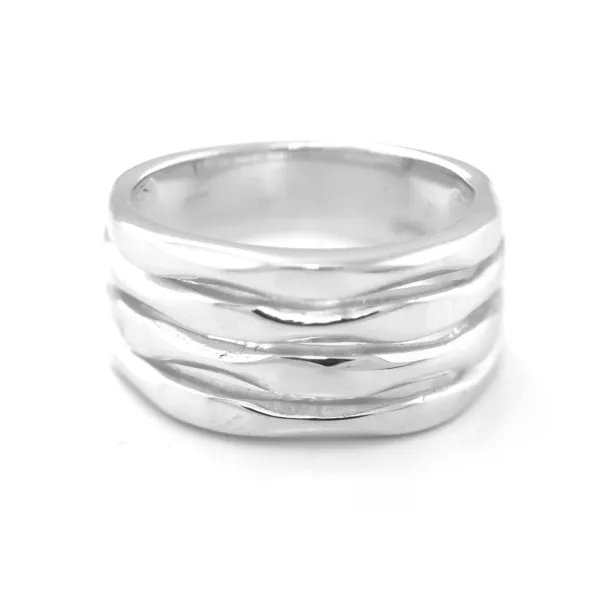 Silver maxi ring with fine grooves - SLEDE Image