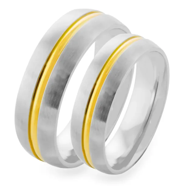 AMBER gold wedding ring with a line in the middle Image