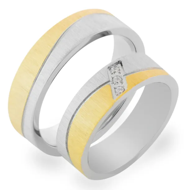 DIDO matte combination gold diamond wedding rings Image