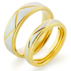 LUND combination gold marriage rings with geometrical lines on Thumbnail