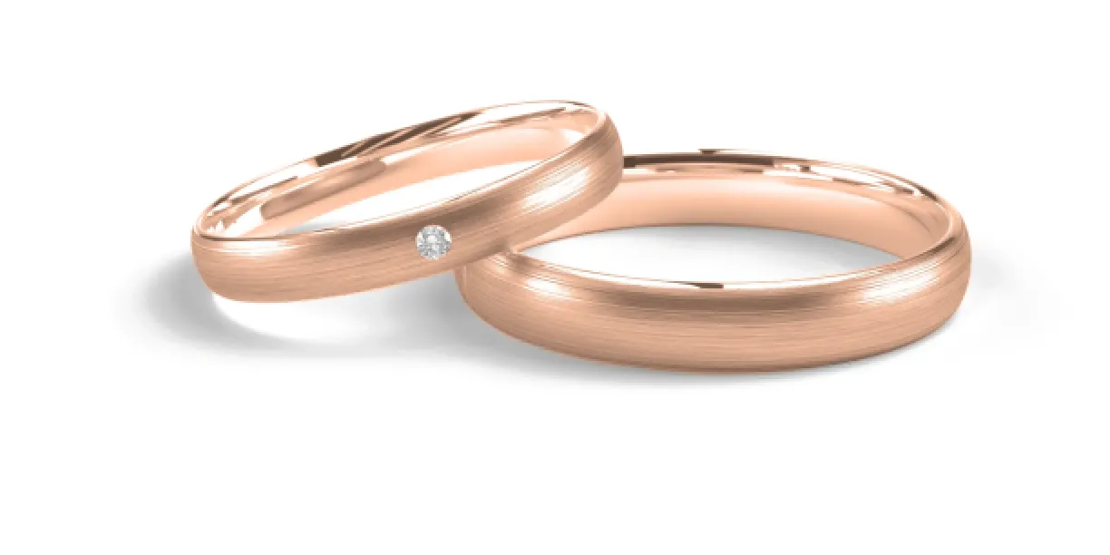 Solid wedding rings made of red gold with diamond (mat) Image