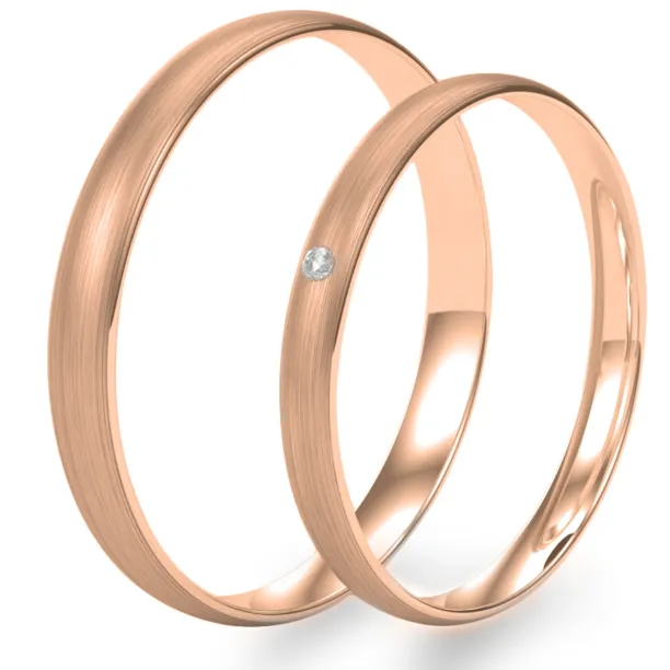 Solid wedding rings made of red gold with diamond (mat) Image