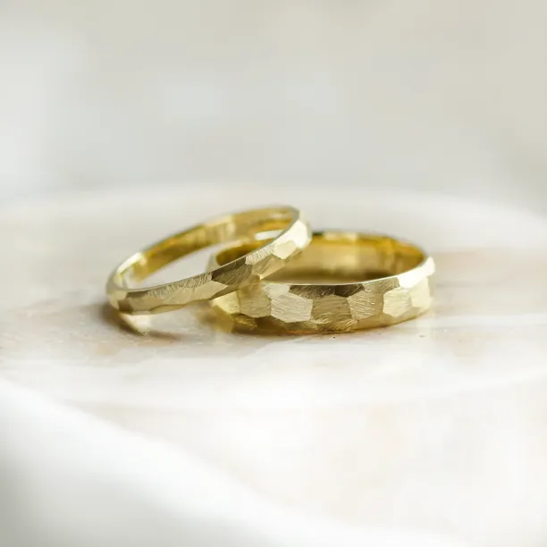 Hammered gold wedding rings BOME Image