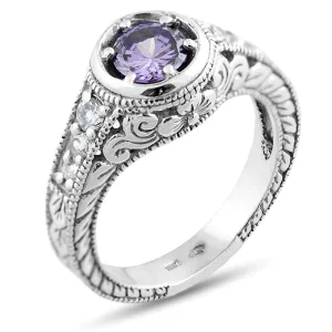 Vintage ring with amethyst 0.5 ct and diamonds OSLO Thumbnail
