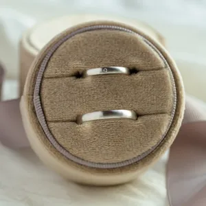 Solid matte wedding rings made of white gold with diamond IDAHO Thumbnail