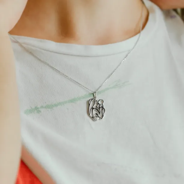 Unique gold pendant with diamond Mother and child MOMMY Image