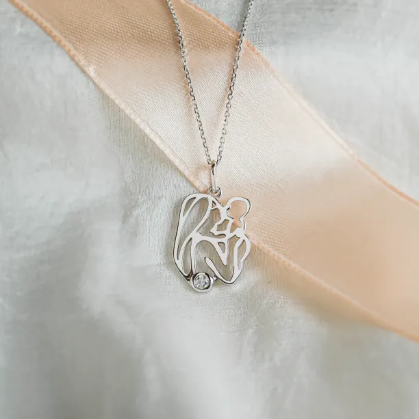 Unique gold pendant with diamond Mother and child MOMMY Image