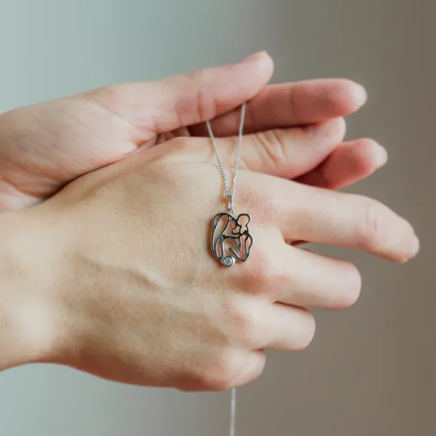 Unique gold pendant with diamond Mother and child MOMMY Image