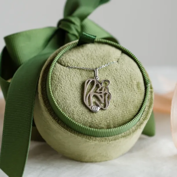 Unique gold pendant with diamond Mother and child MOMMY Image