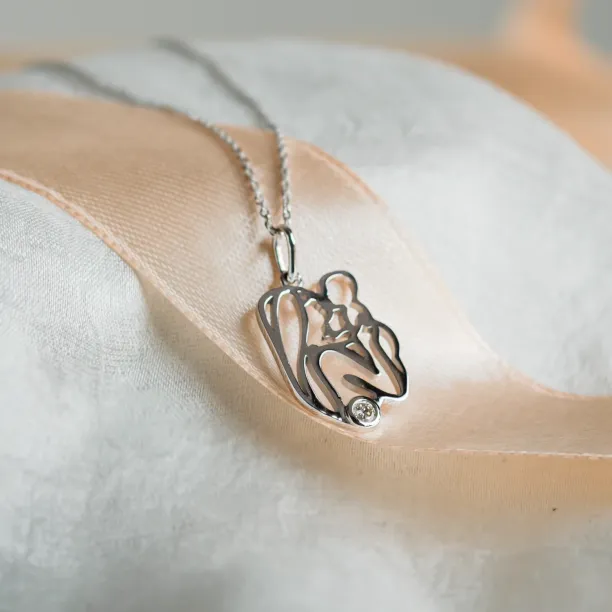 Unique gold pendant with diamond Mother and child MOMMY Image