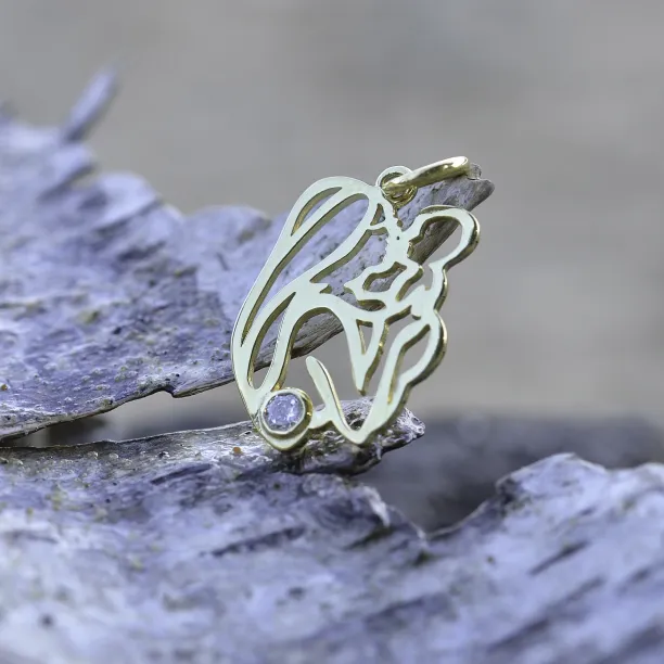 Unique gold pendant with diamond Mother and child MOMMY Image