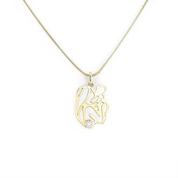 Unique gold pendant with diamond Mother and child MOMMY Image