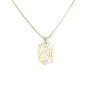 Unique gold pendant with diamond Mother and child MOMMY Thumbnail