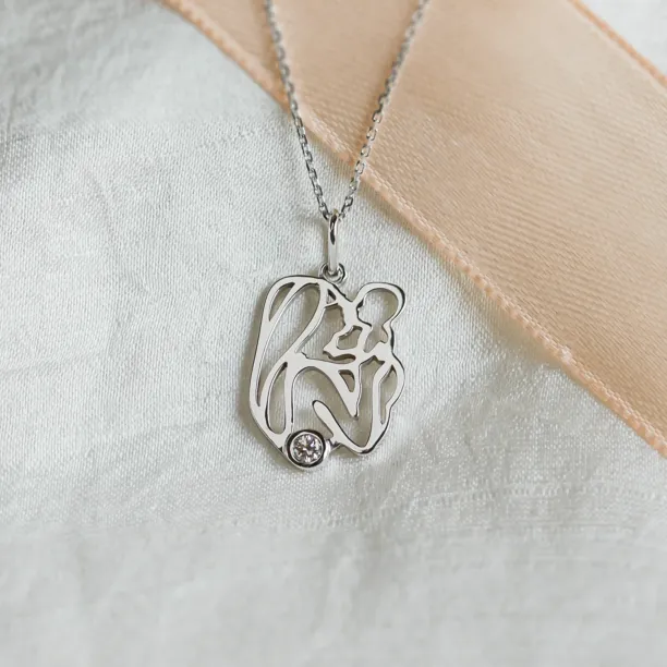 Unique gold pendant with diamond Mother and child MOMMY Image