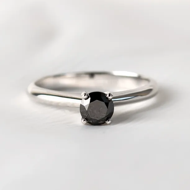 Engagement ring with black diamond FLORA Image