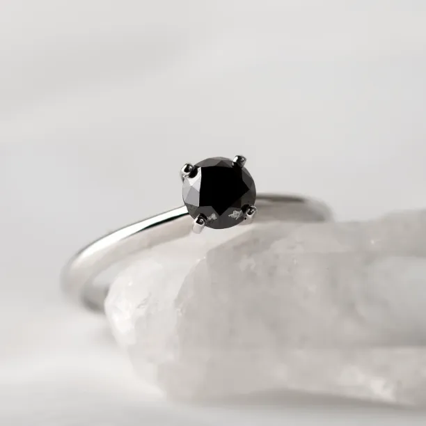 Engagement ring with black diamond FLORA Image
