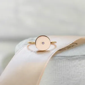 Gold minimalistic ring with engraving  and tiny diamond Bery Thumbnail