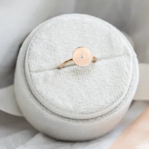 Gold minimalistic ring with engraving  and tiny diamond Bery Thumbnail